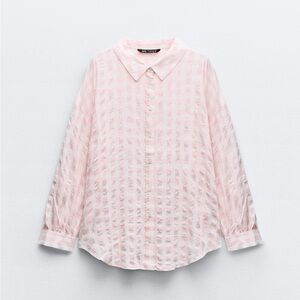 Zara Oversized Pink and White Gingham Shirt Small